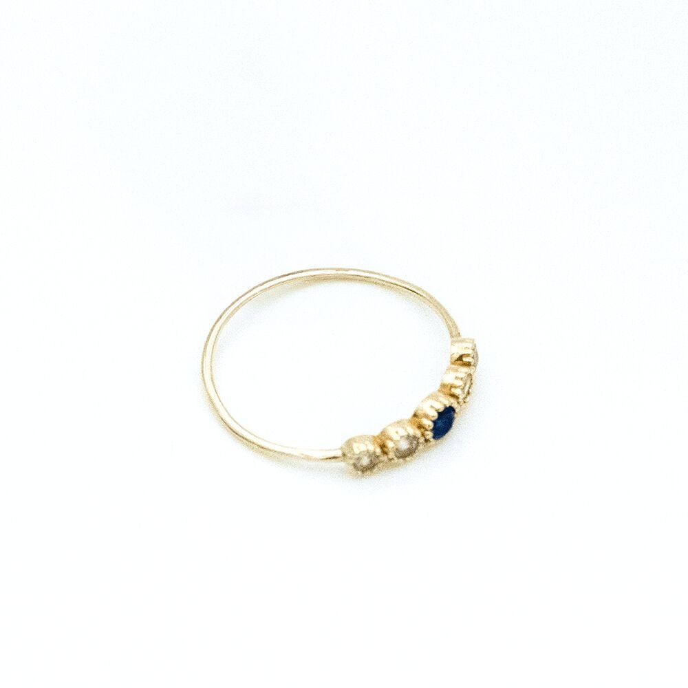 14 Ayar Mavi Taşlı Detaylı Altın Yüzük