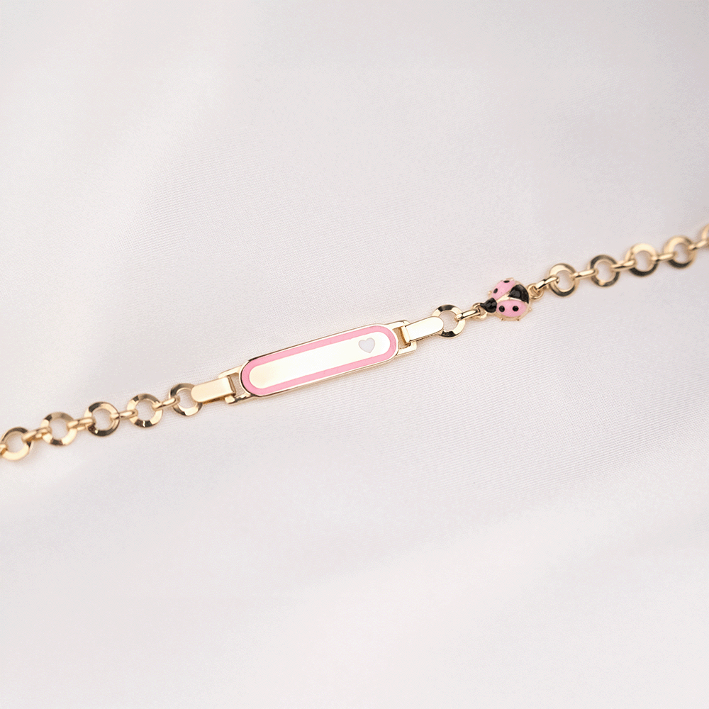 14 Ayar Pembe Uğur Böceği Detaylı Altın Künye