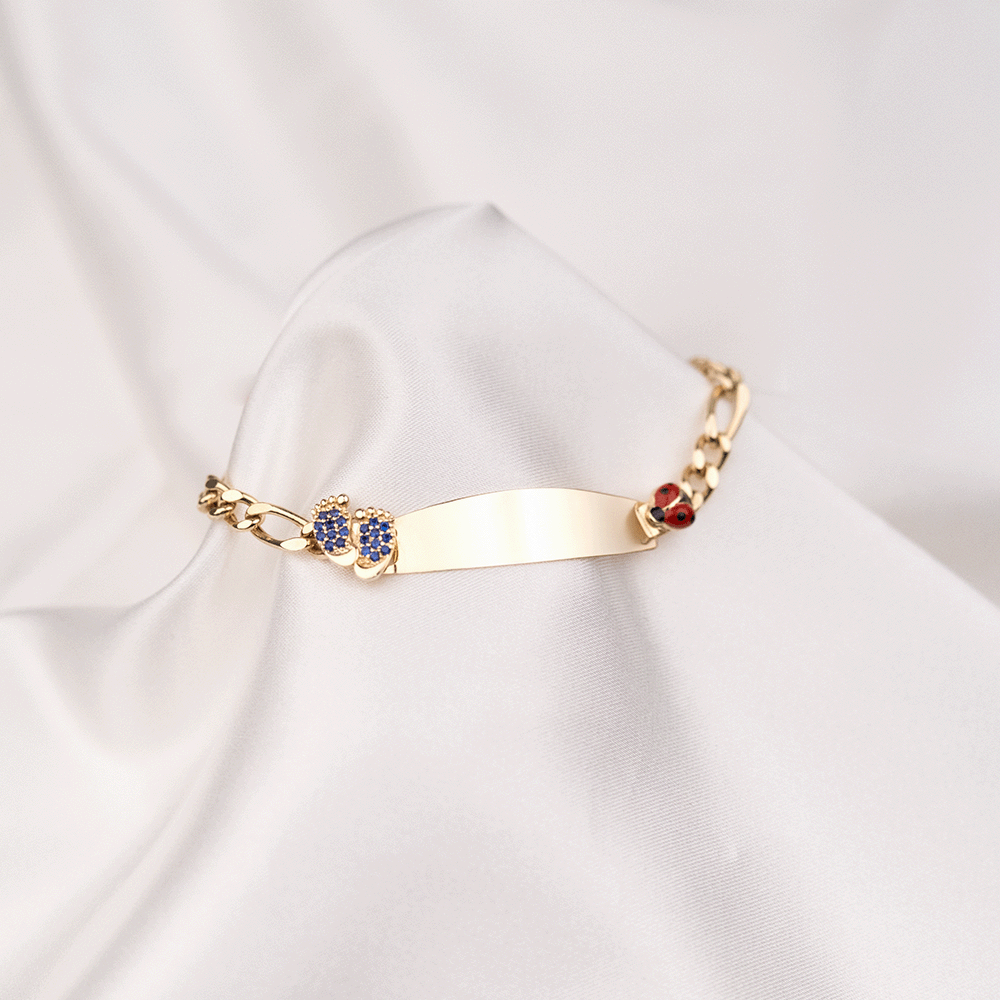 14 Ayar Uğur Böceği ve Ayak Detaylı Altın Künye