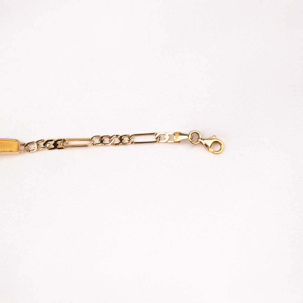 14 Ayar Ataçlı Zincirli Çizgi Detaylı Altın Künye