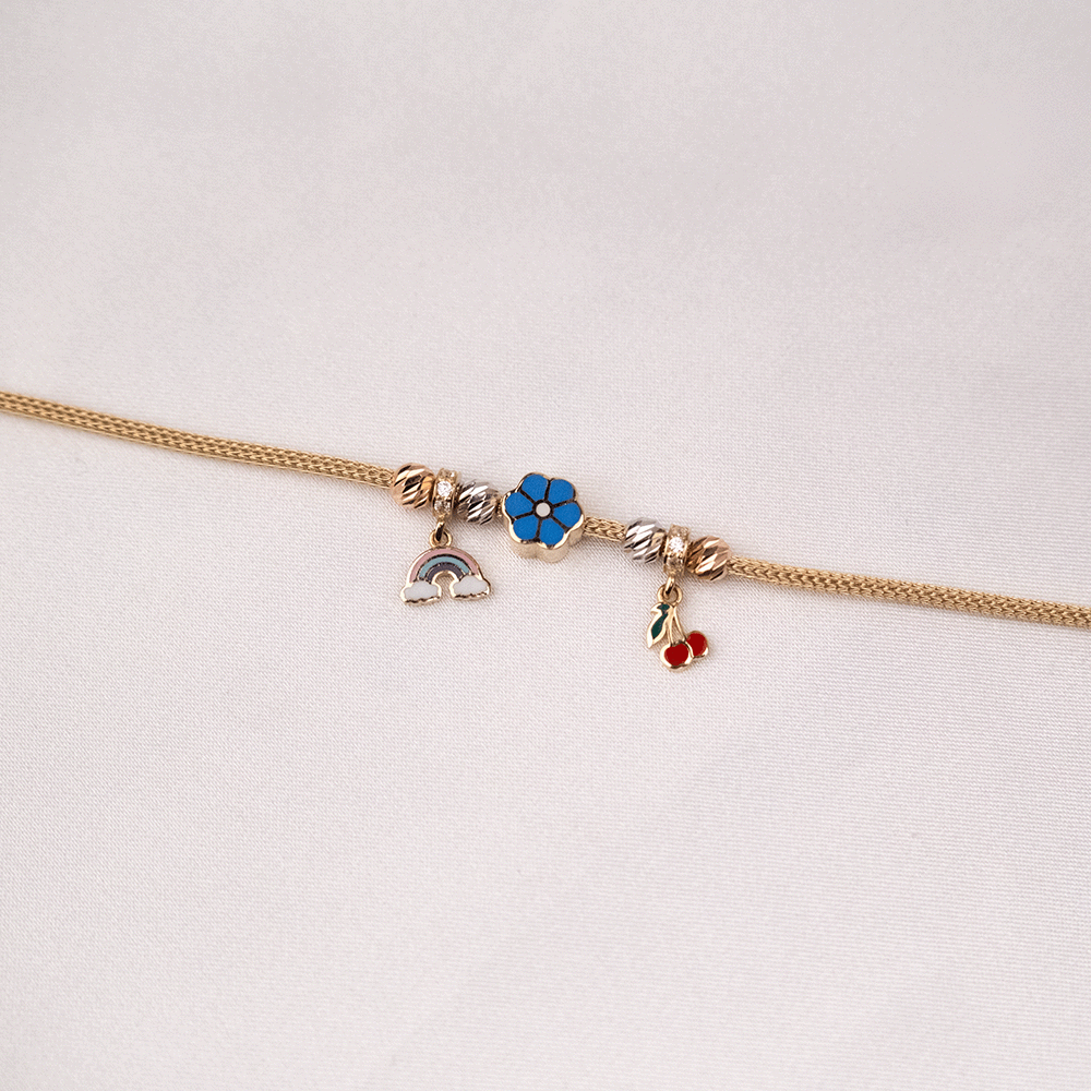 14 Ayar Gökkuşağı ve Meyve Detaylı Çocuk Altın Bileklik