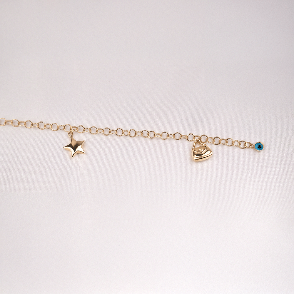 14 Ayar Yıldız Zarafeti Halka Zincirli Altın Bileklik