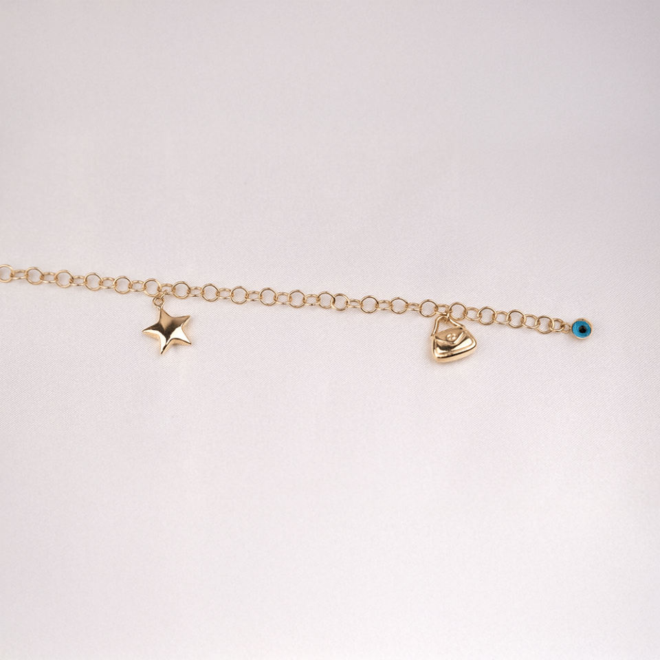 14 Ayar Yıldız Zarafeti Halka Zincirli Altın Bileklik