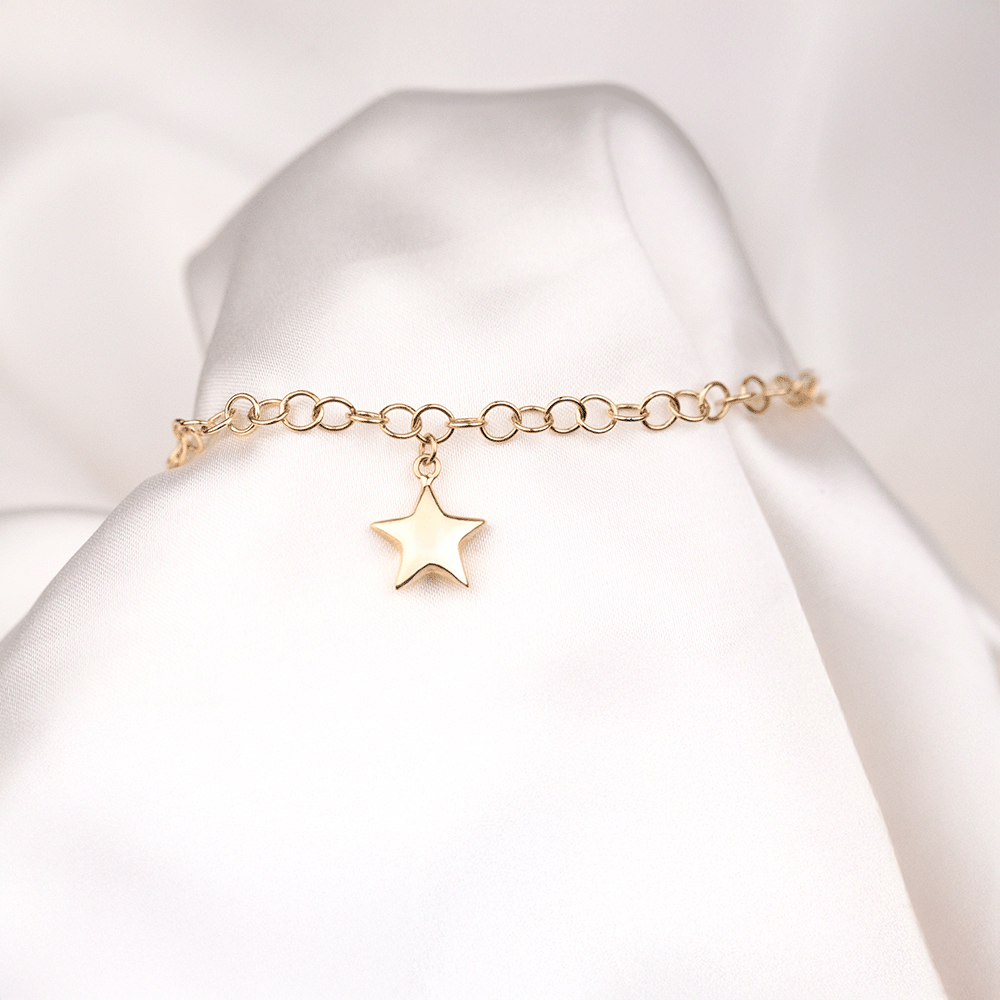 14 Ayar Yıldız Zarafeti Halka Zincirli Altın Bileklik