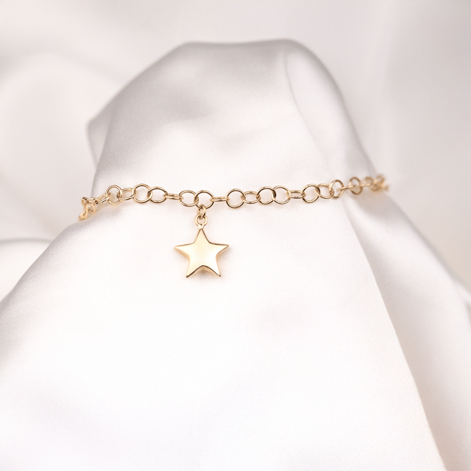 14 Ayar Yıldız Zarafeti Halka Zincirli Altın Bileklik