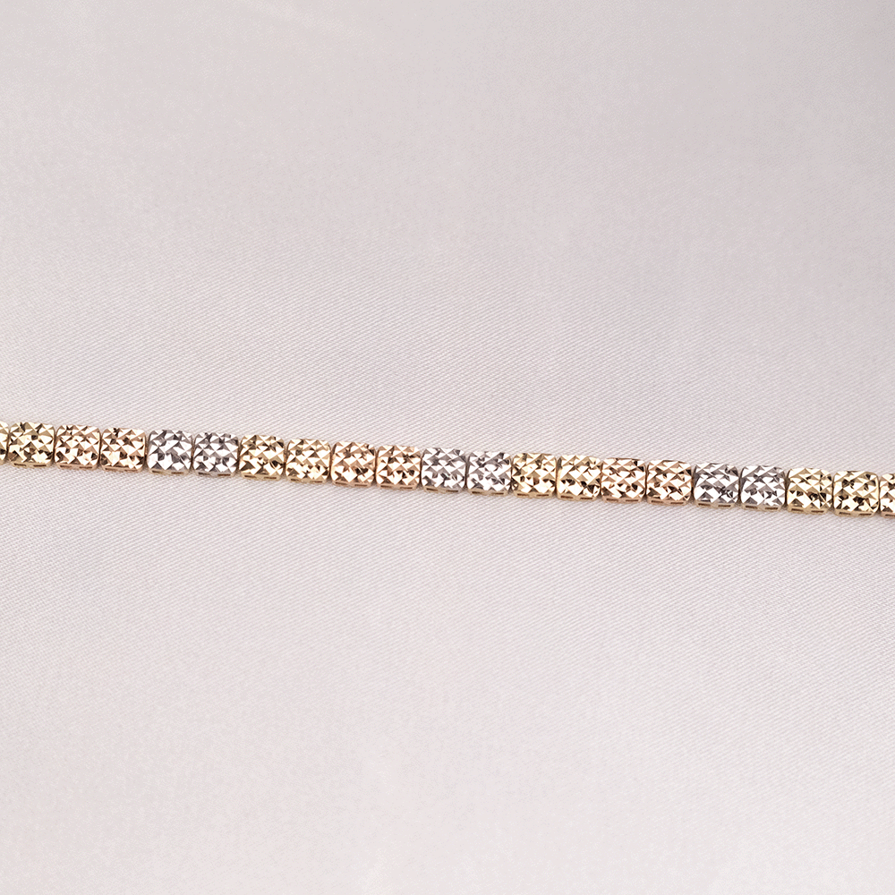 14 Ayar Parıltılı Renkli Kare Zarafeti Altın Bileklik