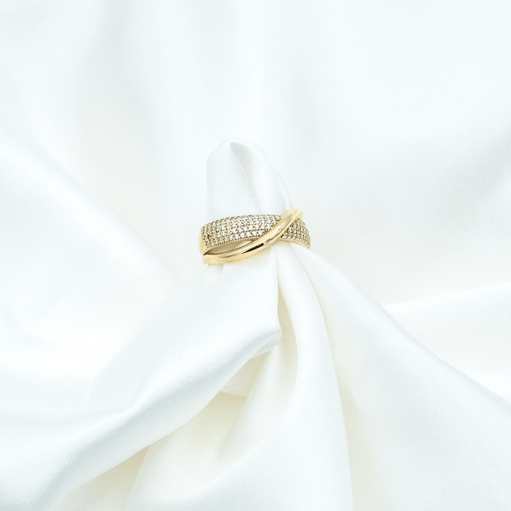 14 Ayar Yarısı Taşlı Sarmal Altın Yüzük