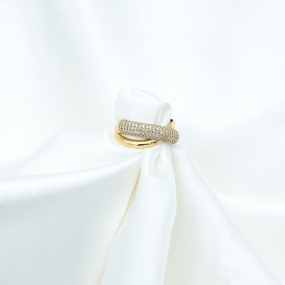 14 Ayar Yarısı Taşlı Detaylı Sarmal Altın Yüzük