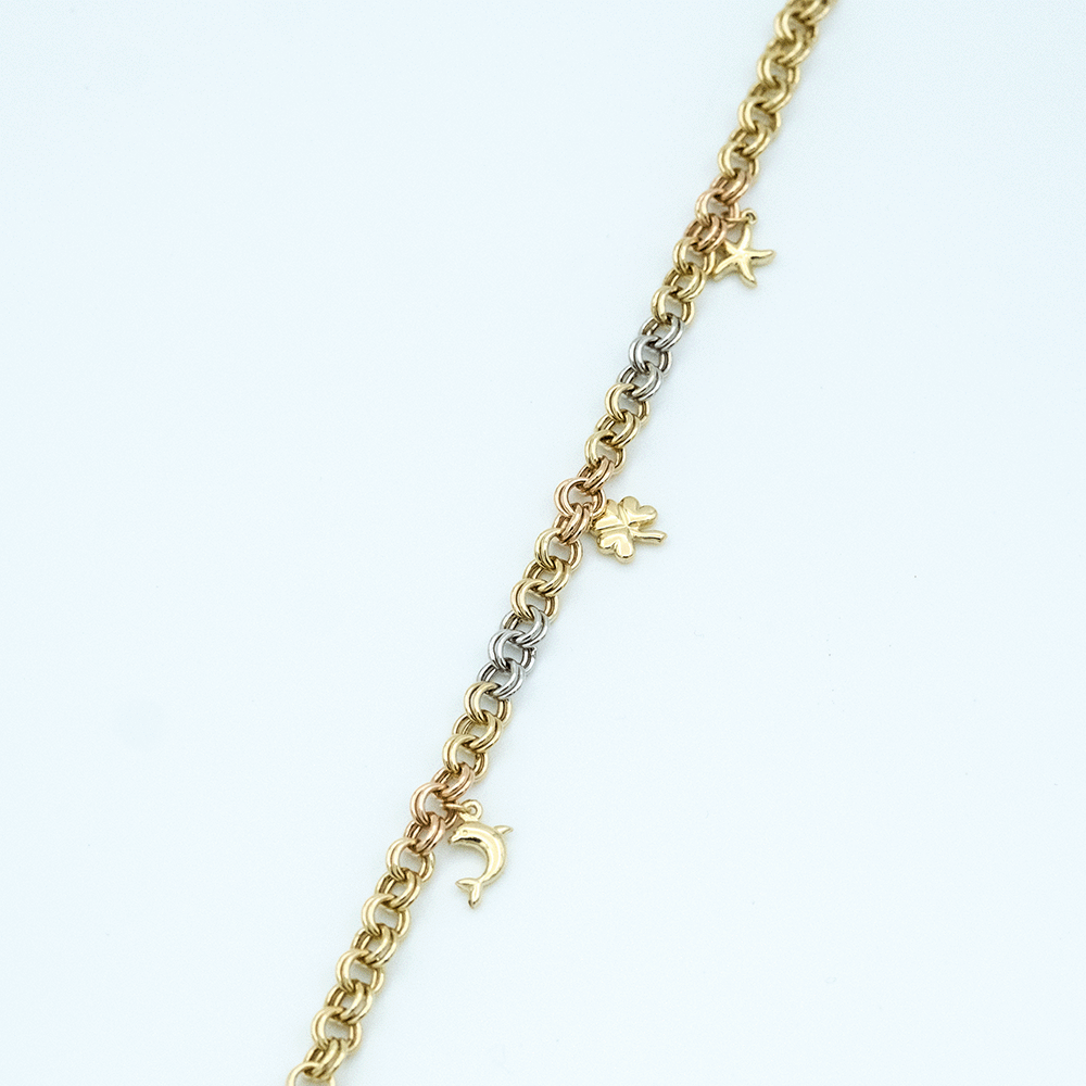 14 Ayar Renkli Figürlü Zincir Altın Bileklik