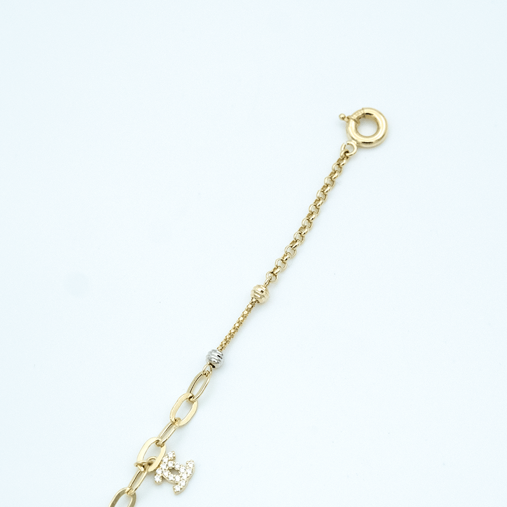 14 Ayar Ataç Zincirli Taşlı Detaylı Altın Bileklik