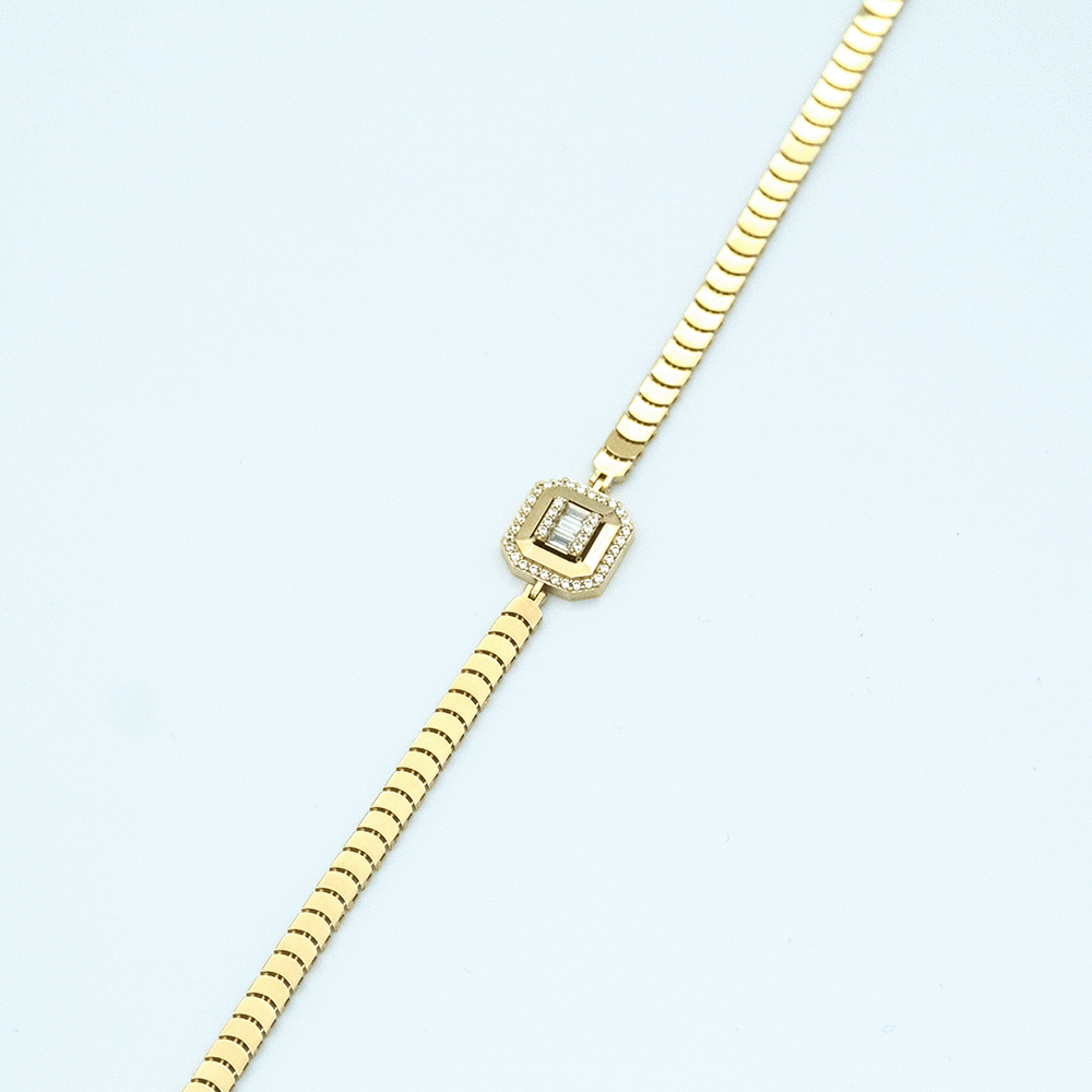 14 Ayar Baget Taşlı Sekizgen Altın Bileklik