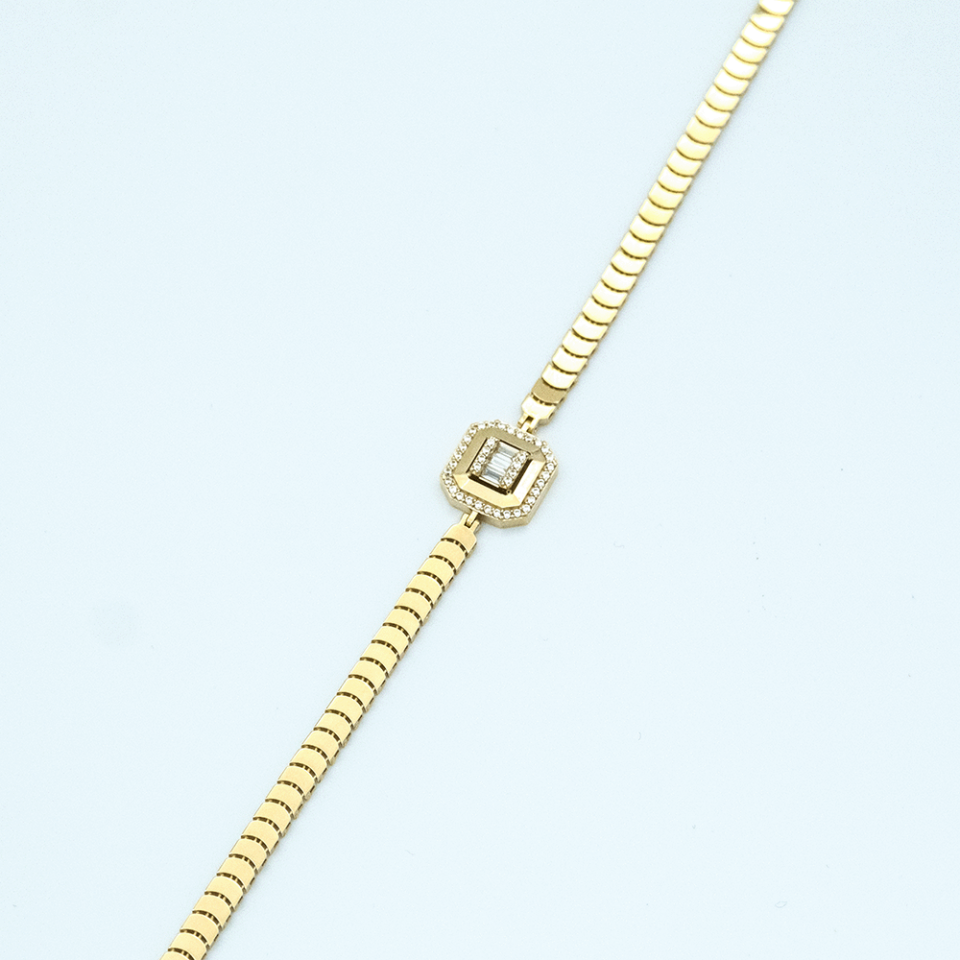 14 Ayar Baget Taşlı Sekizgen Altın Bileklik