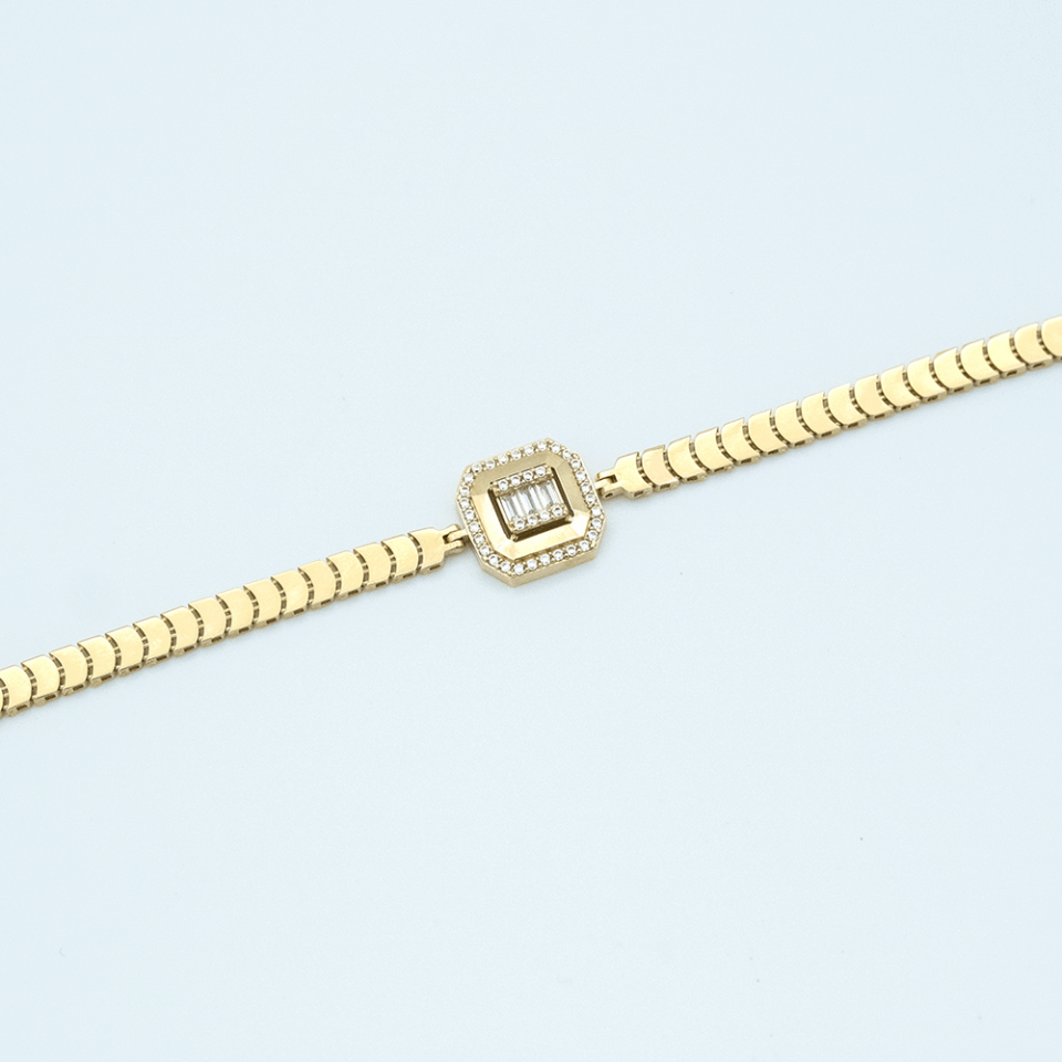 14 Ayar Baget Taşlı Sekizgen Altın Bileklik