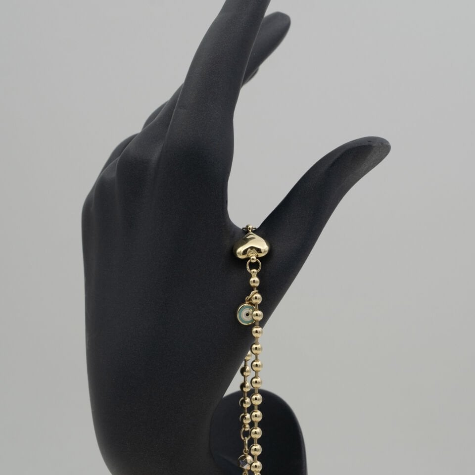 14 Ayar Kalp Detaylı Altın Bileklik