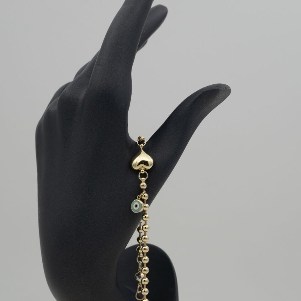 14 Ayar Kalp Detaylı Altın Bileklik