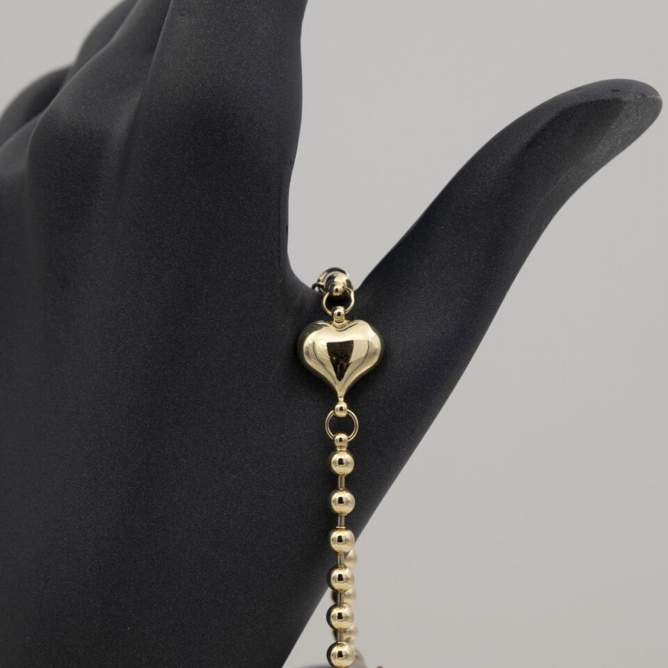 14 Ayar Kalp Detaylı Altın Bileklik