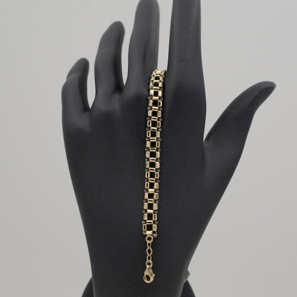 14 Ayar Parıltılı Detaylı Altın Bileklik