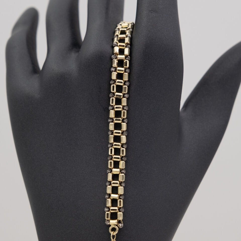 14 Ayar Parıltılı Detaylı Altın Bileklik