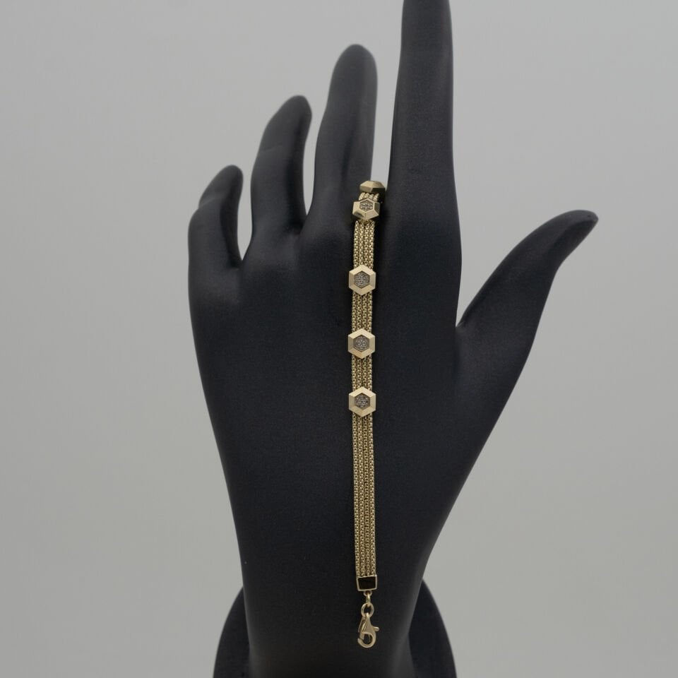 14 Ayar Dört Sıra Detaylı Altın Bileklik