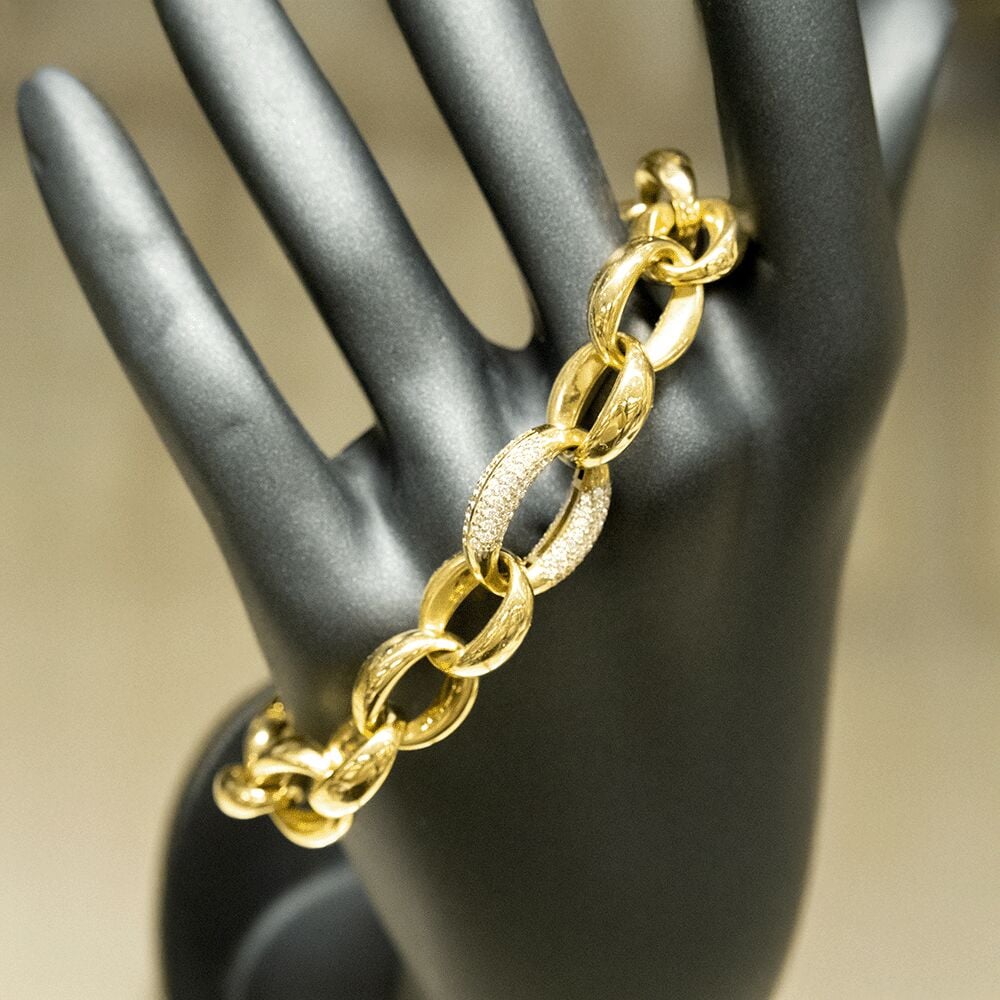 14 Ayar Taşlı Detaylı Sıralı Altın Bileklik