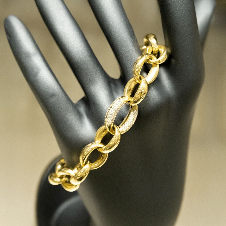 14 Ayar Taşlı Detaylı Sıralı Altın Bileklik