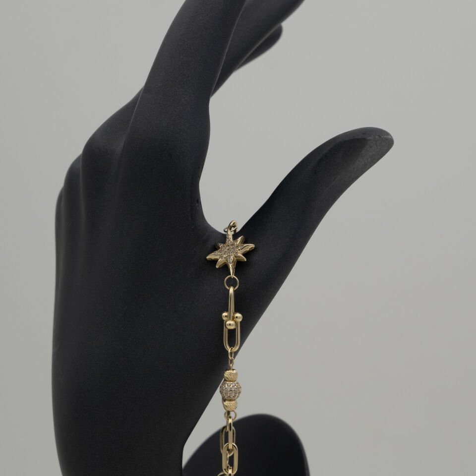 14 Ayar Yıldız Detaylı Altın Bileklik