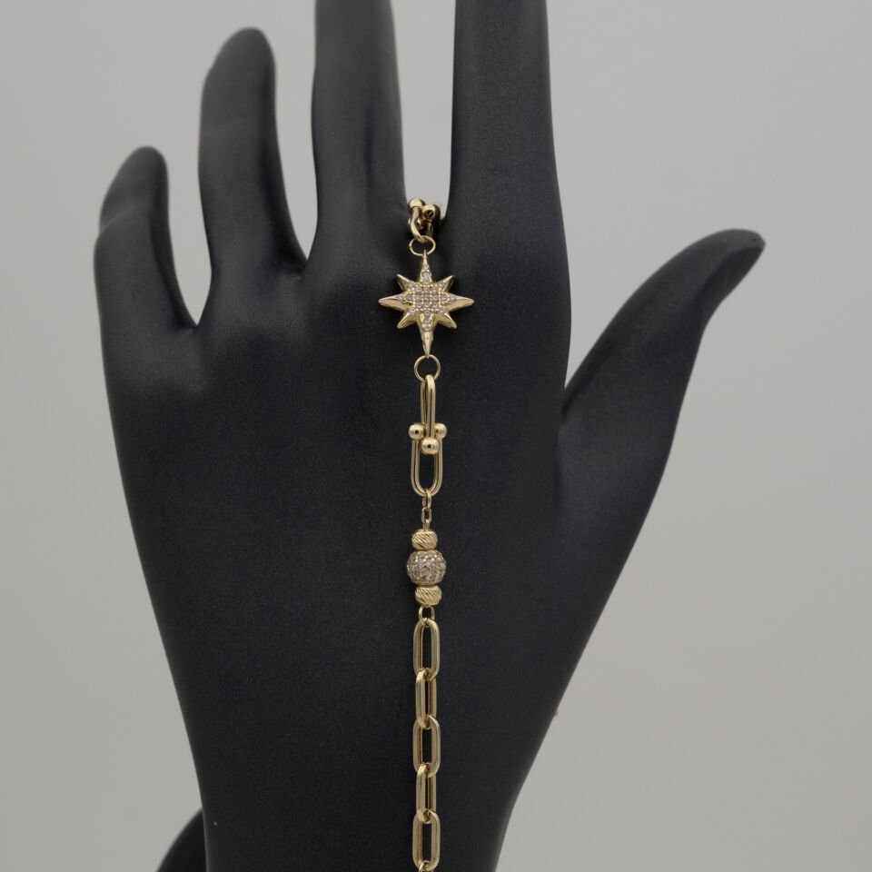 14 Ayar Yıldız Detaylı Altın Bileklik