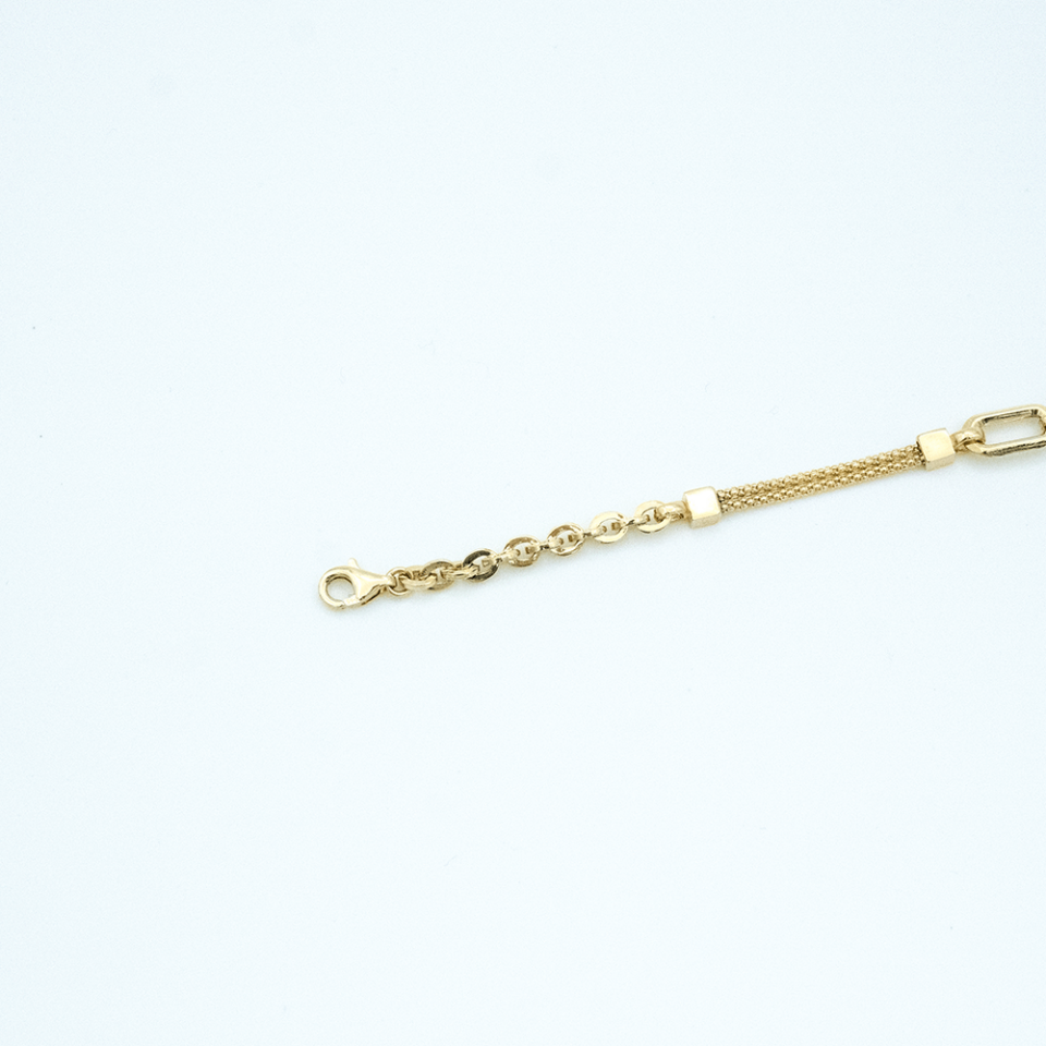 14 Ayar Beyaz Taşlı Kalpli Zincirli Altın Bileklik