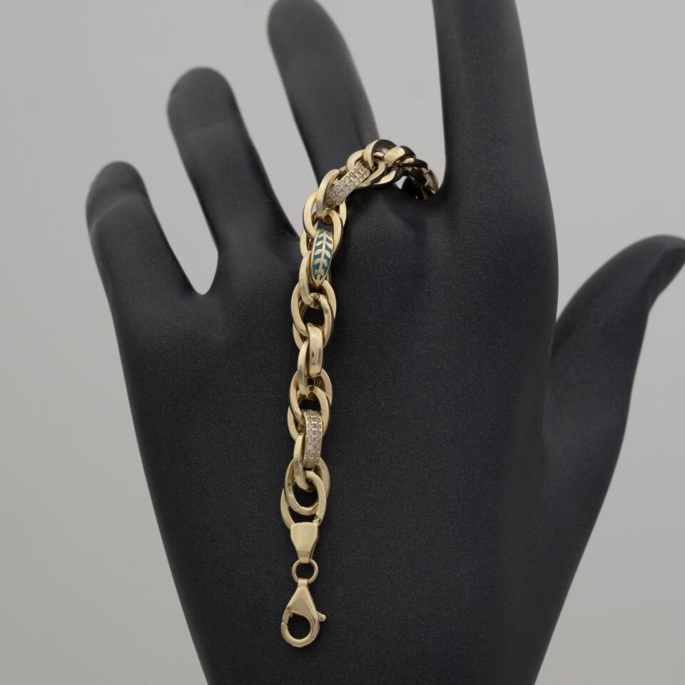 14 Ayar Mavi Detaylı Altın Bileklik