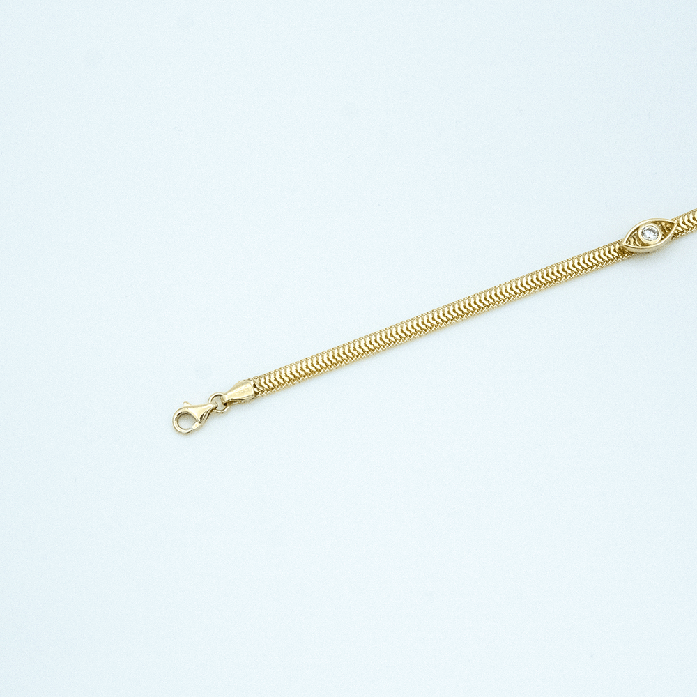 14 Ayar Taş Detaylı Balık Sırtı Zincirli Altın Bileklik