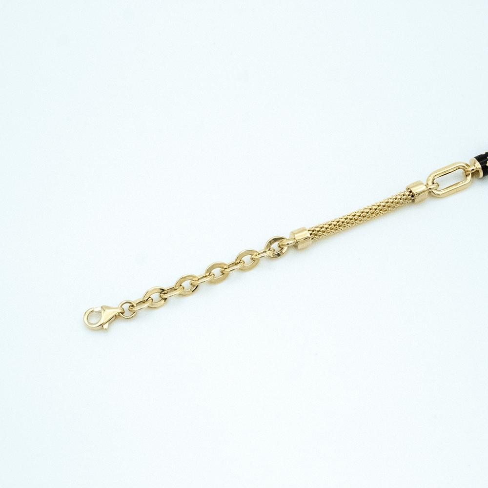 14 Ayar Örgü Zincirli Siyah Detaylı Altın Bileklik