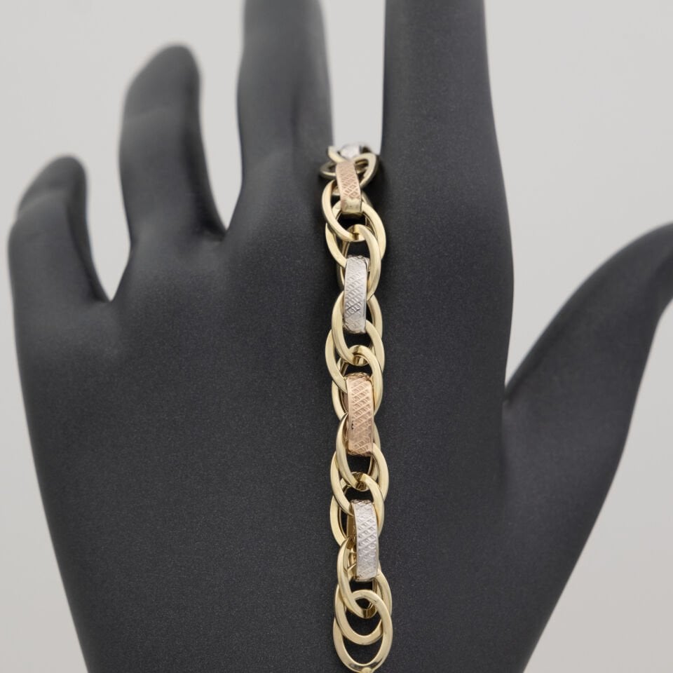 14 Ayar Parıltılı Renkli Sıra Altın Bileklik