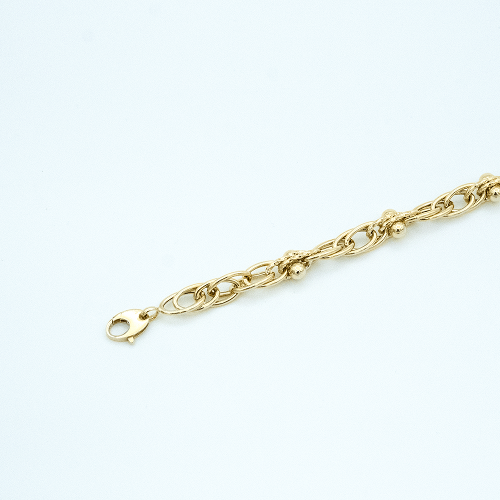 14 Ayar Çift Halka Sıralı Top Detaylı Altın Bileklik