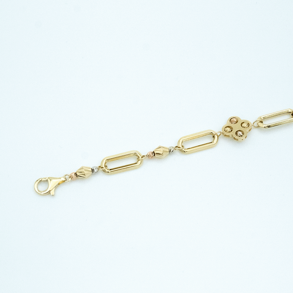 14 Ayar Ataç Zincir Sıralı Dorikalı Altın Bileklik