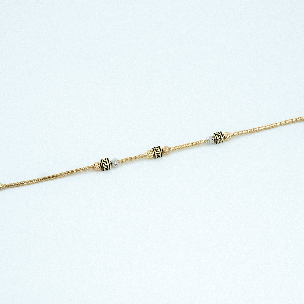 14 Ayar Antik Yunan Desenli Örgü Zincirli Altın Bileklik