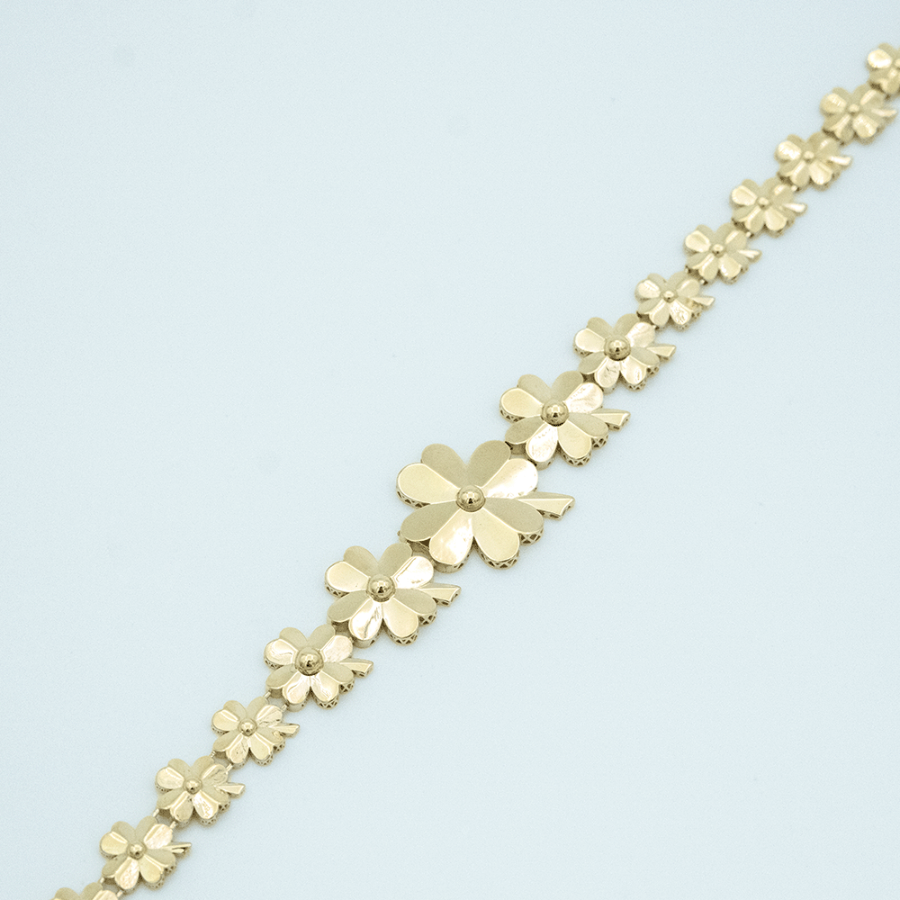 14 Ayar Çiçek Desenli Sıralı Altın Bileklik