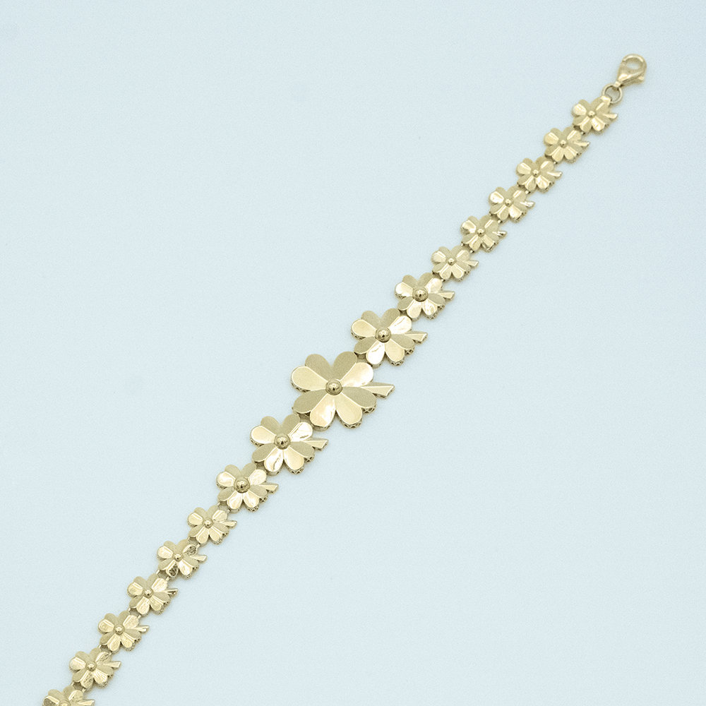 14 Ayar Çiçek Desenli Sıralı Altın Bileklik