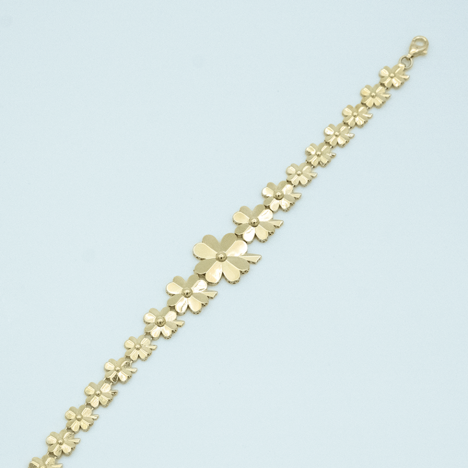 14 Ayar Çiçek Desenli Sıralı Altın Bileklik