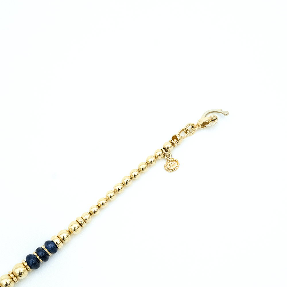 14 Ayar Mavi Top Sıralı Detaylı Altın Bileklik