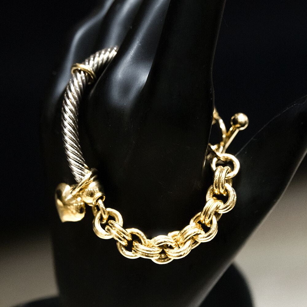 14 Ayar Kalp Detaylı Zincirli Altın Bileklik