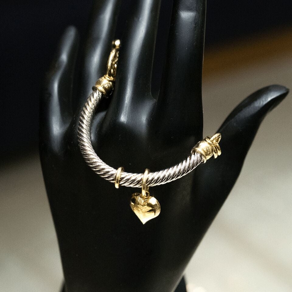 14 Ayar Kalp Detaylı Zincirli Altın Bileklik