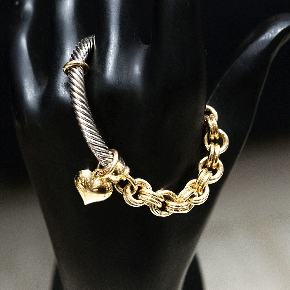 14 Ayar Kalp Detaylı Zincirli Altın Bileklik