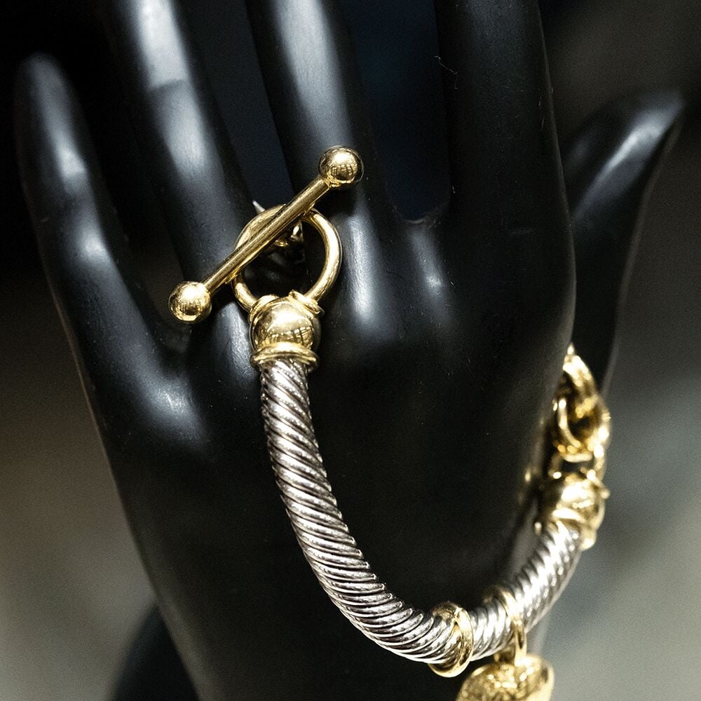 14 Ayar Zincir Detaylı Kalp Altın Bileklik