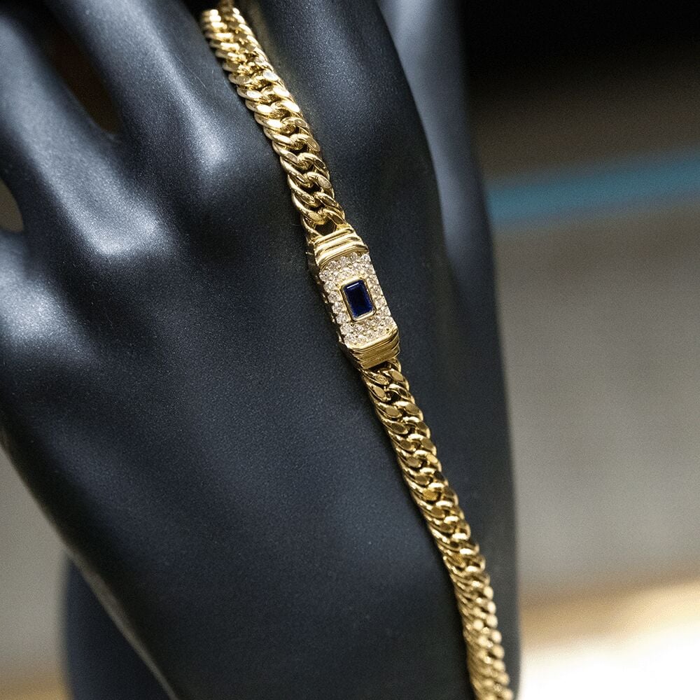 14 Ayar Mavi Taş Detaylı Altın Bileklik