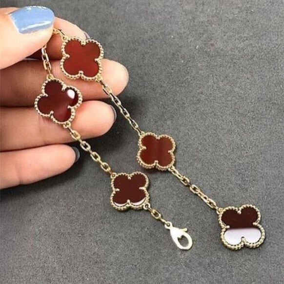 14 Ayar Beşli Kahverengi Yonca Altın Bileklik